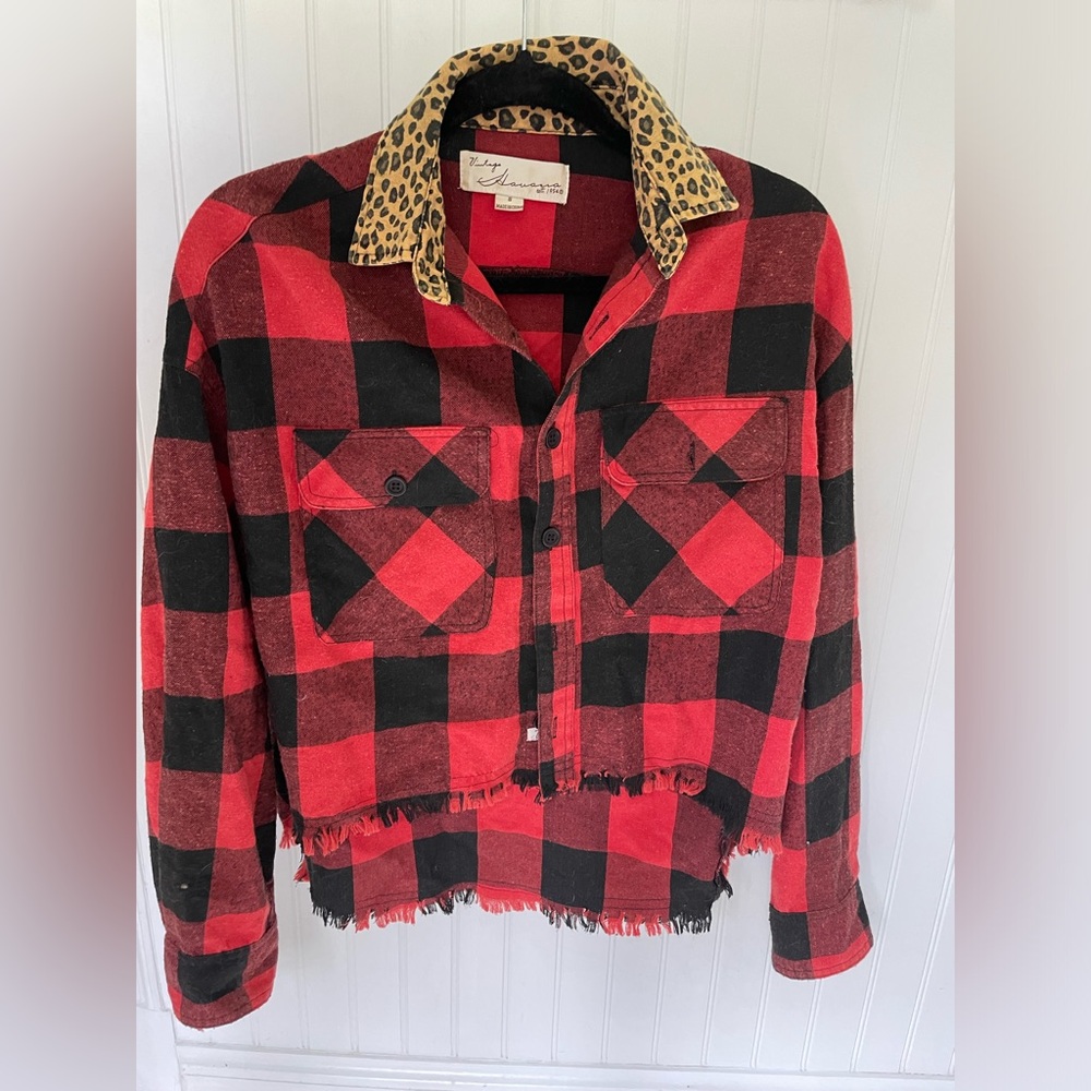 Cropped red Buffalo plaid shirt